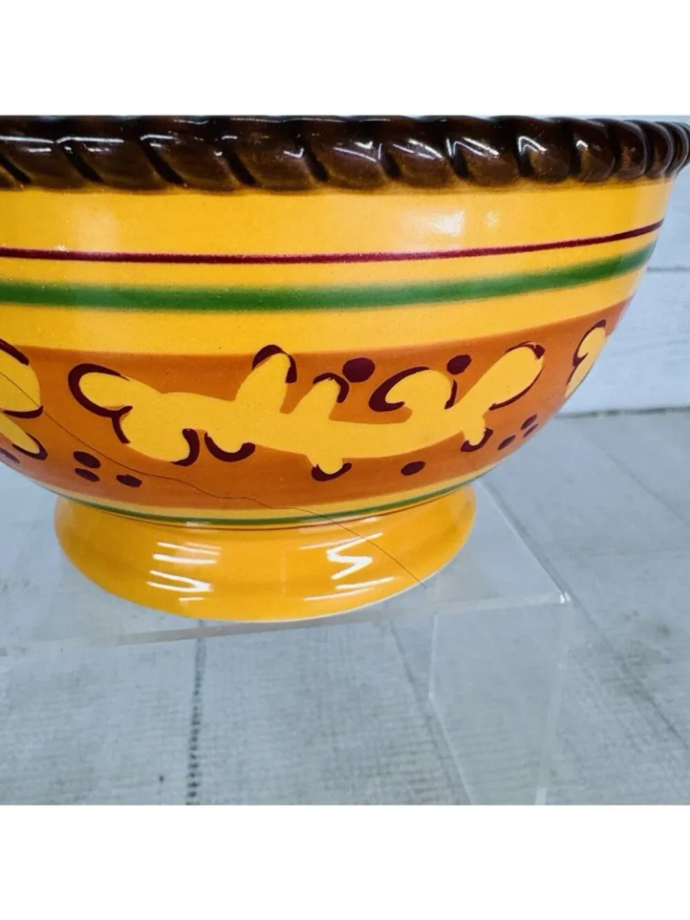 Celebrating Home TUSCAN Orange Yellow Stoneware Footed Soup Cereal Bowls Set 2